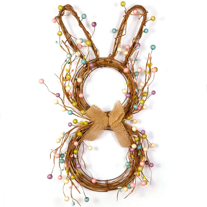 idyllic Easter Bunny Spring Wreath Blossom Rabbit Garland with Pastel Berries Artificial Floral Wreaths for Front Door Decor - Image 3